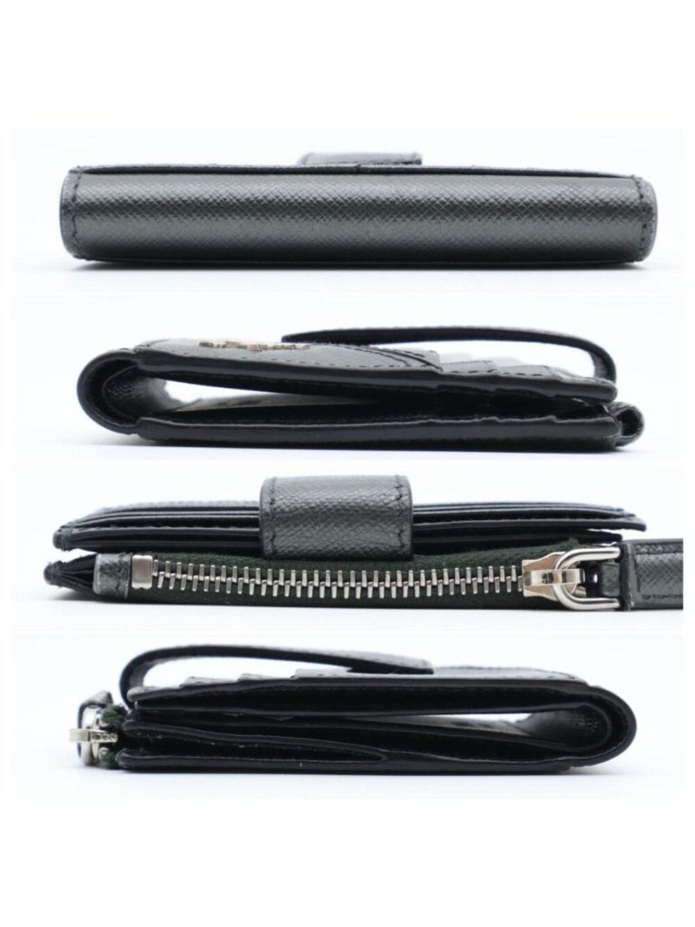 Prada Metal Logo Bifold Wallet Metallic Gray Black - Picture 9 of 10